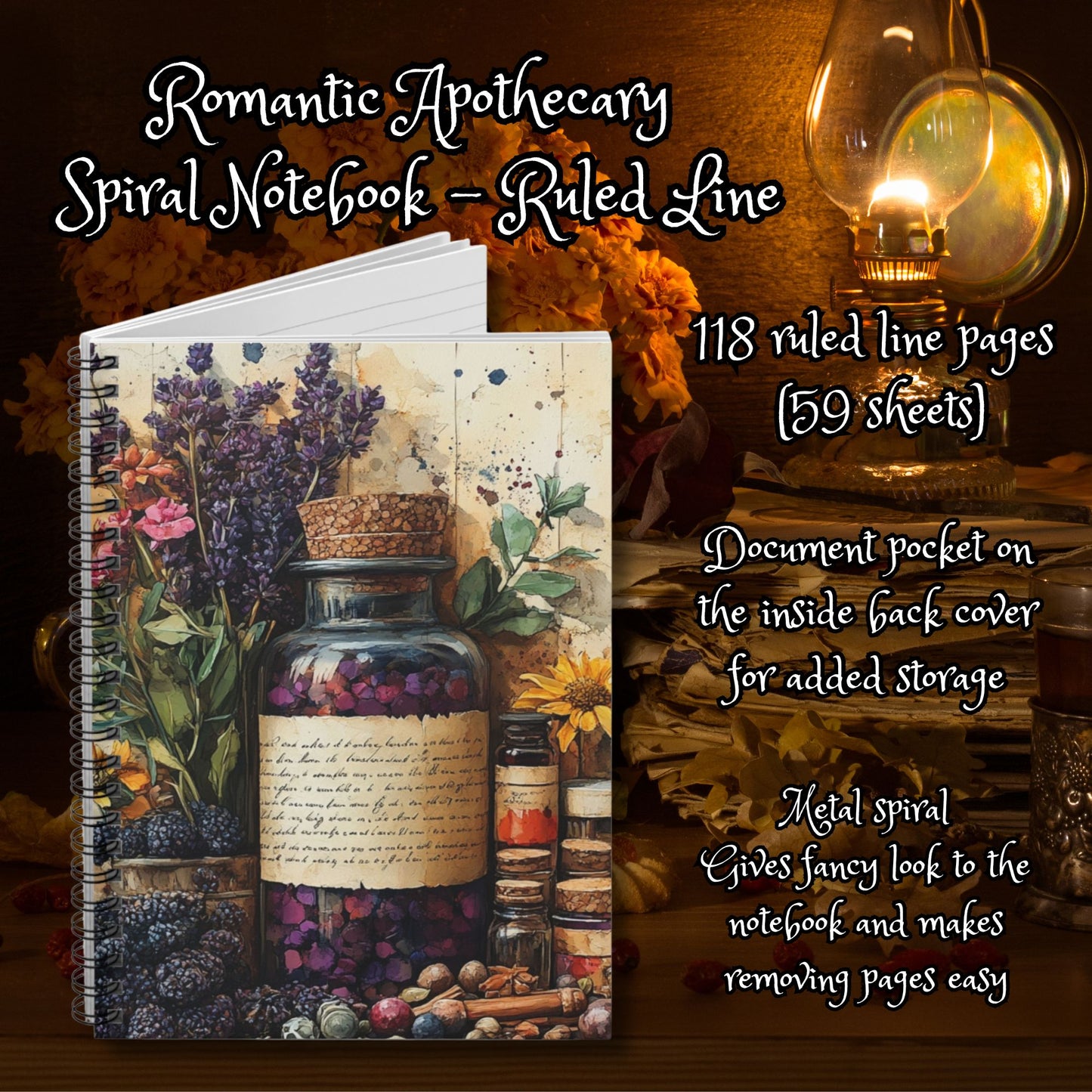 Romantic Apothecary Design - Ruled Line Spiral Notebook