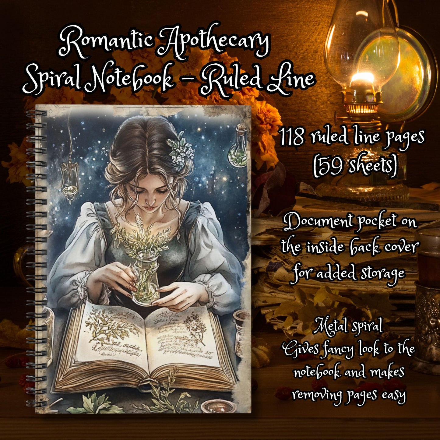 Romantic Apothecary Design - Ruled Line Spiral Notebook