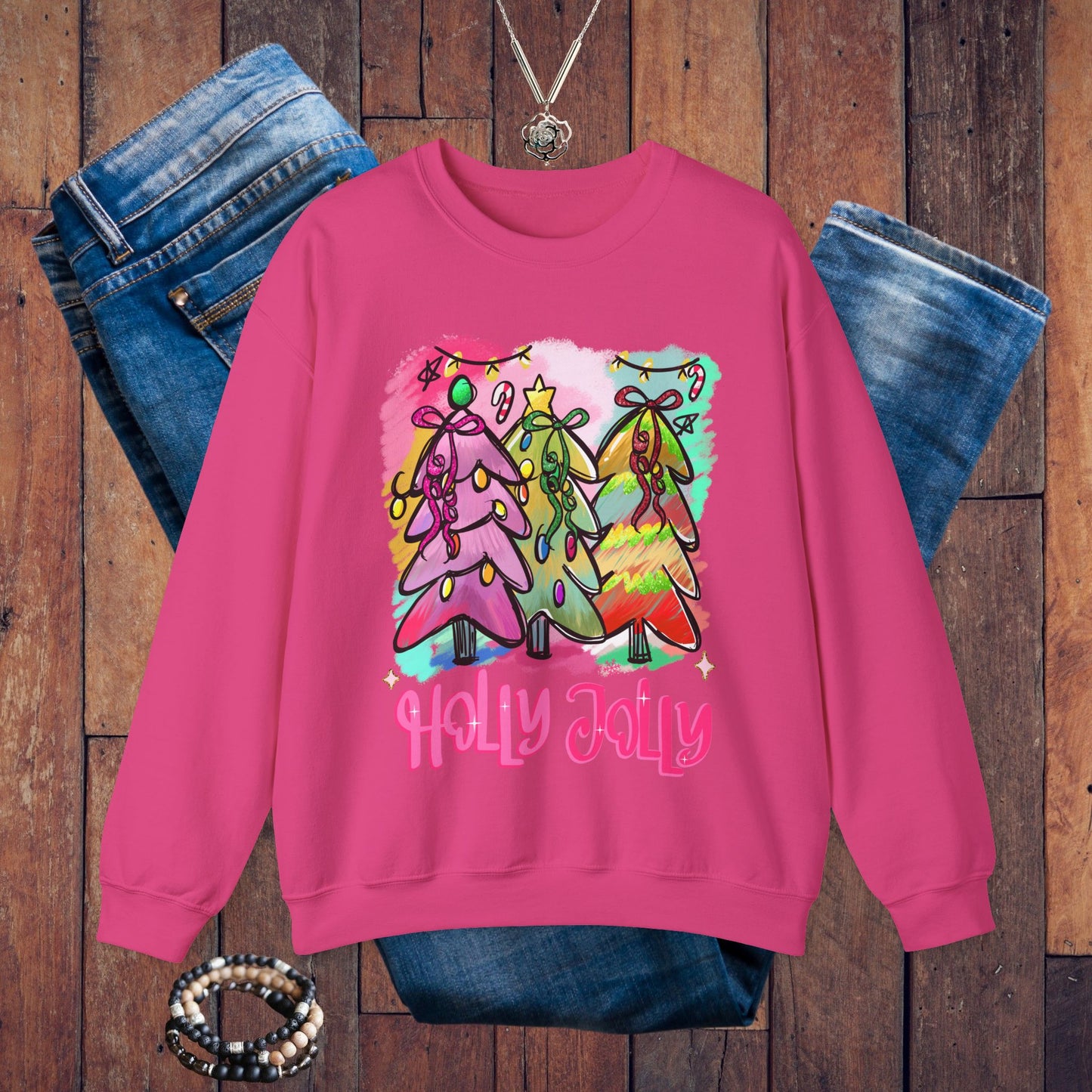 Christmas Tree Sweatshirt - Holly Jolly Retro Holiday Pullover