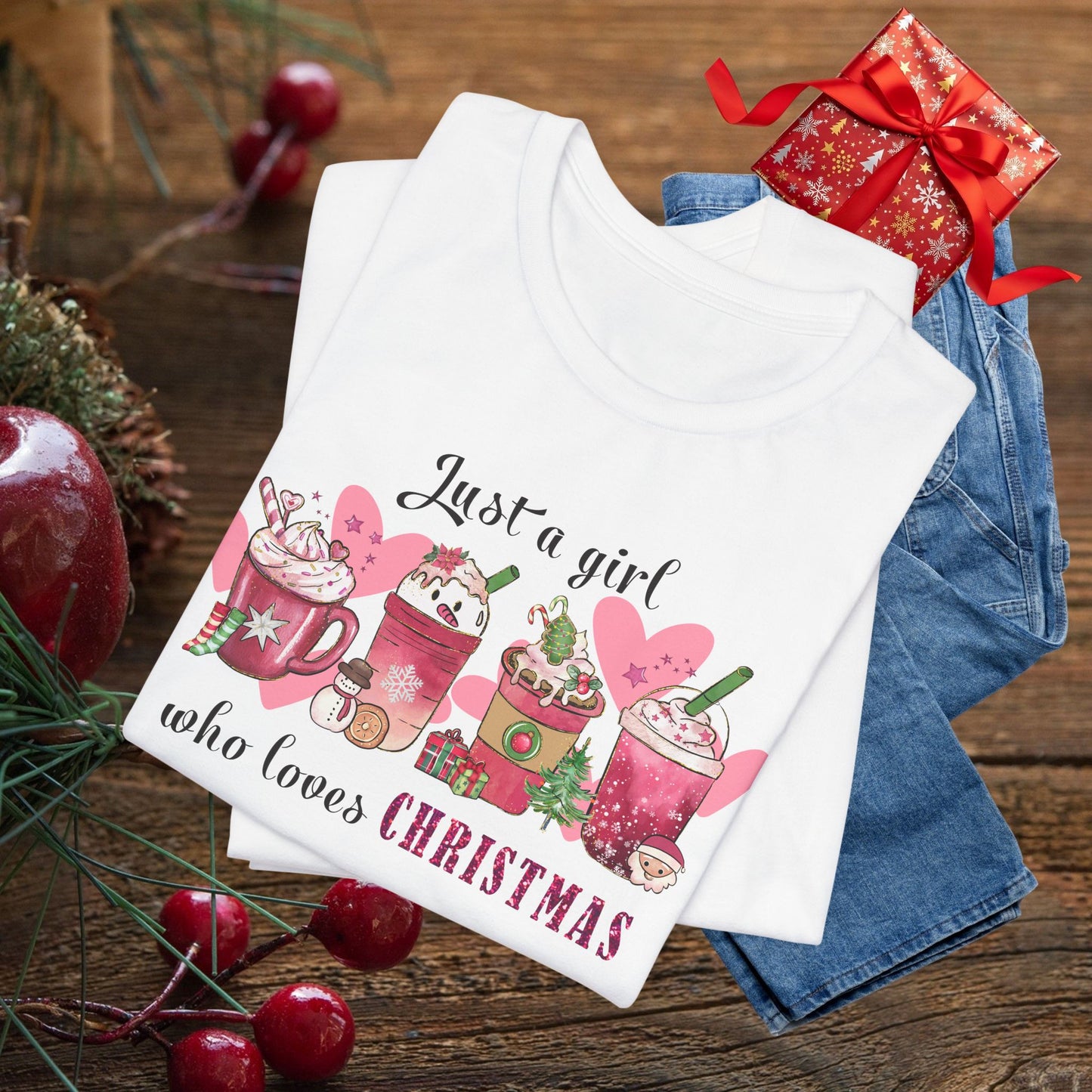Christmas Coffee Tee — "Just a girl who loves Christmas" Holiday Shirt