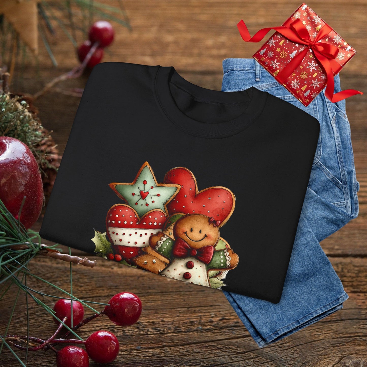 Christmas Gingerbread & Hearts Crewneck Sweatshirt