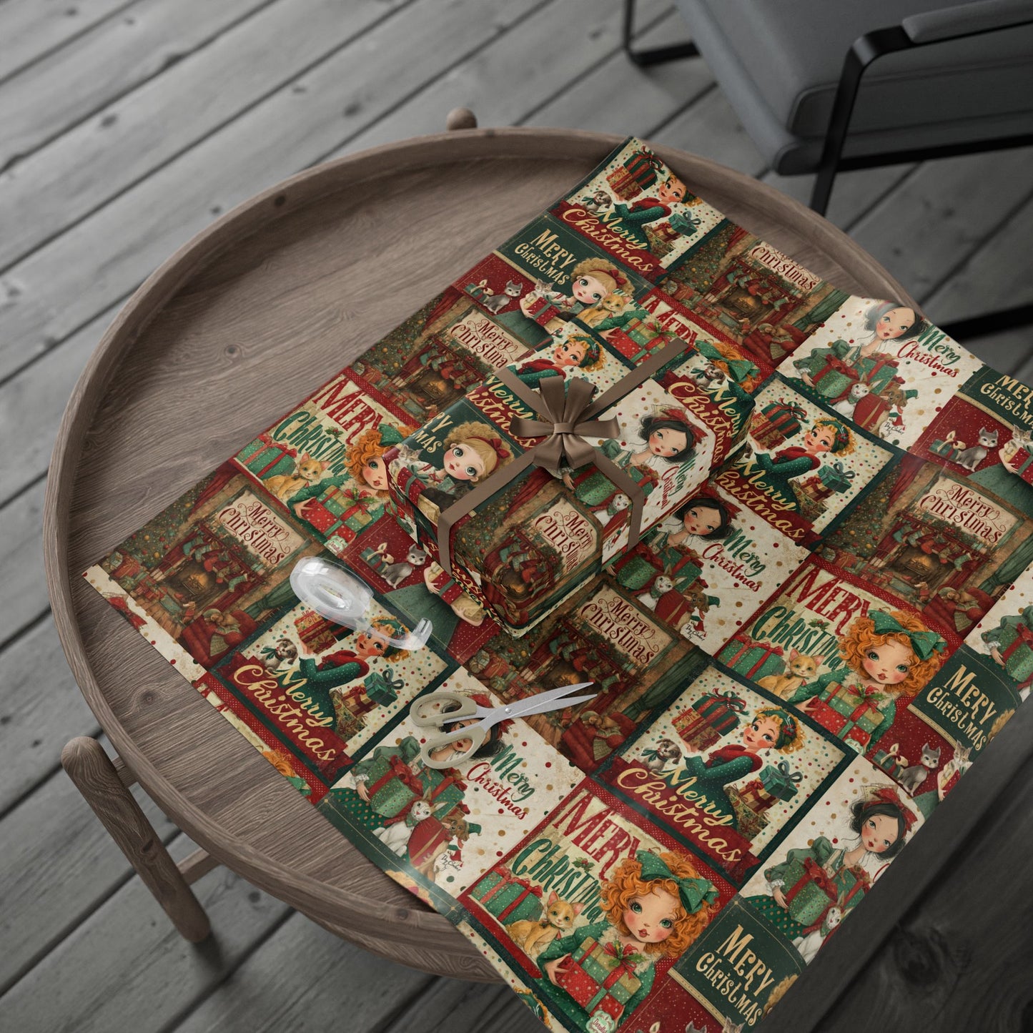 Vintage Merry Christmas Gift Wrapping Paper Roll