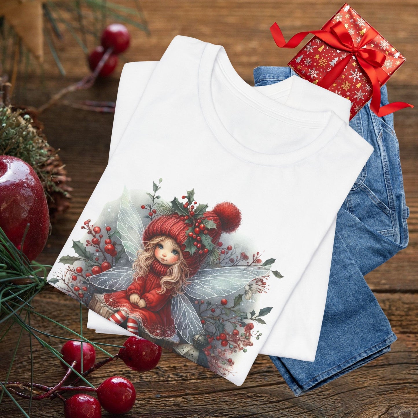 Christmas Fairy T‑Shirt — Cute Holiday Elf Girl with Lantern