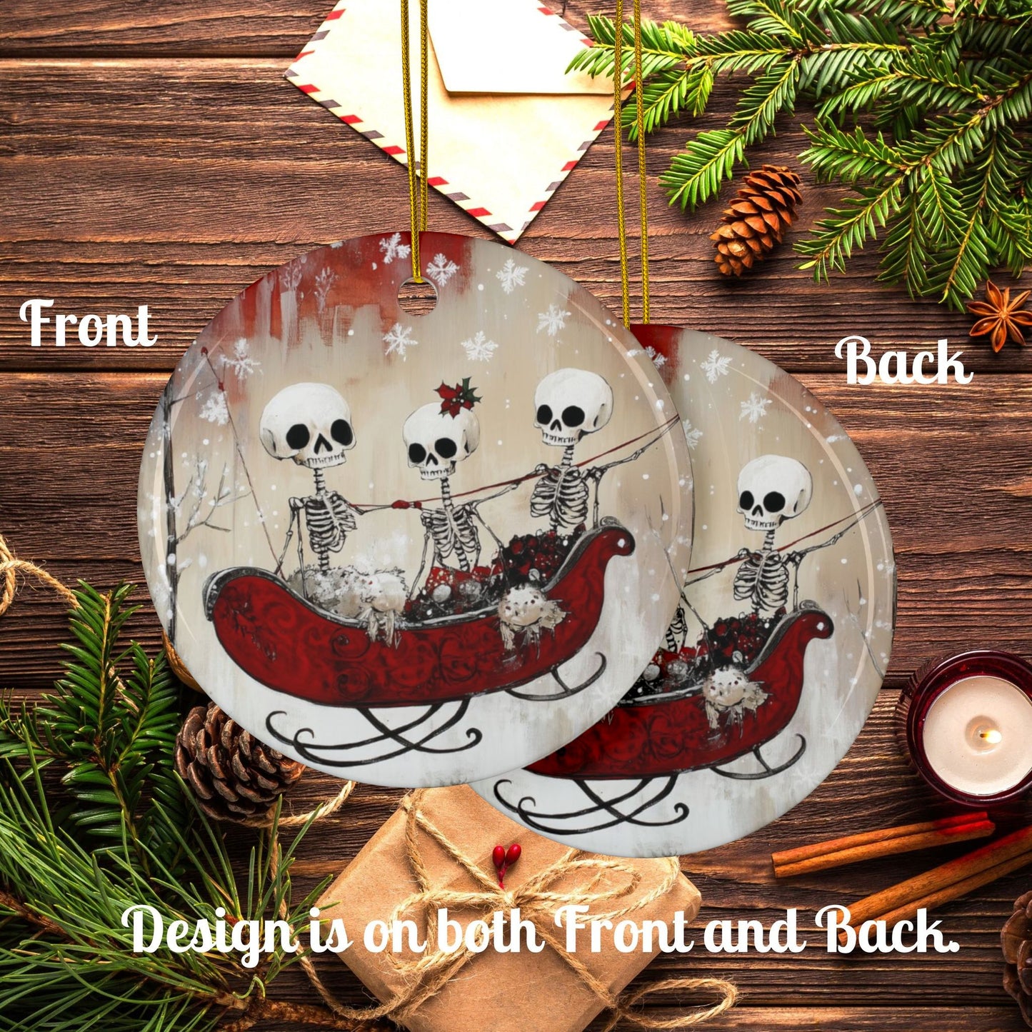 Skeleton Sleigh Ride Ceramic Ornaments