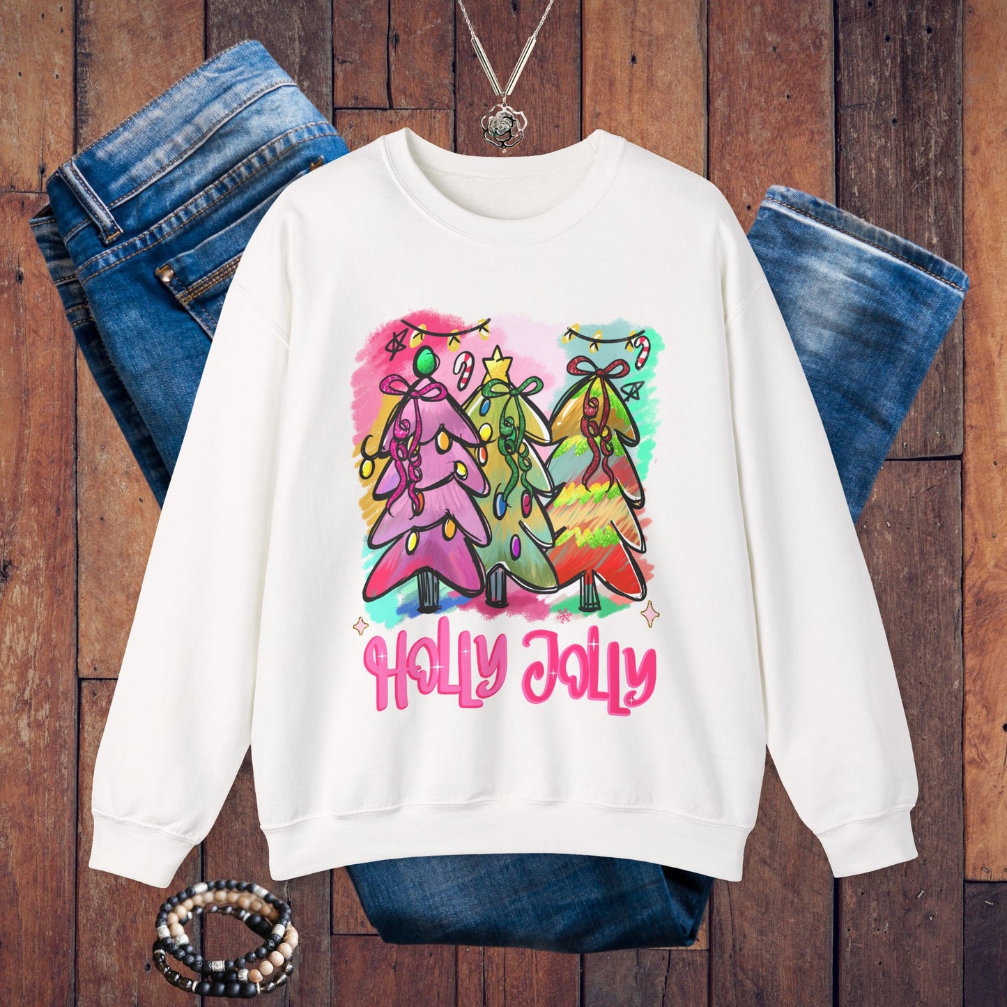 Christmas Tree Sweatshirt - Holly Jolly Retro Holiday Pullover