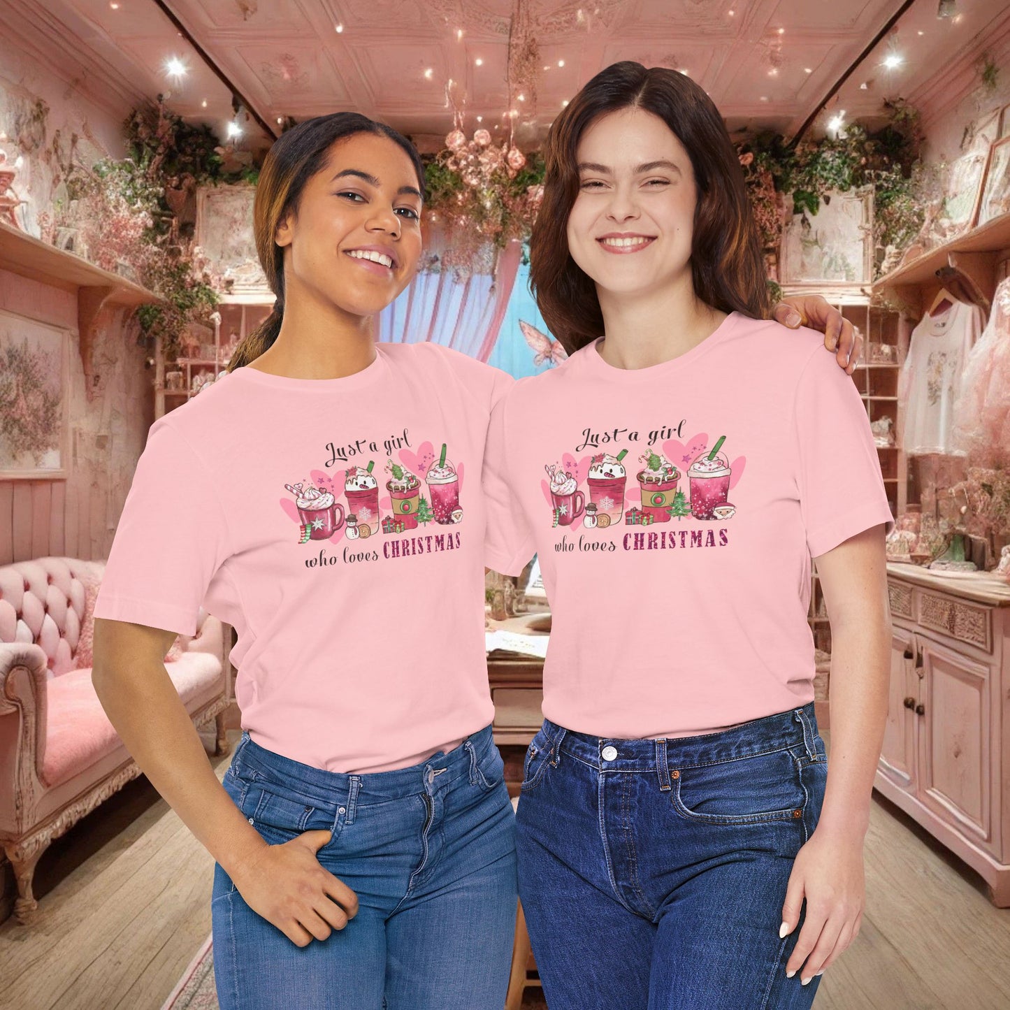 Christmas Coffee Tee — "Just a girl who loves Christmas" Holiday Shirt