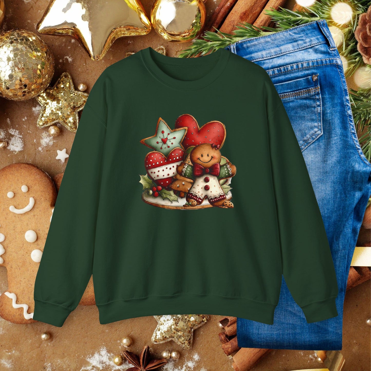 Christmas Gingerbread & Hearts Crewneck Sweatshirt
