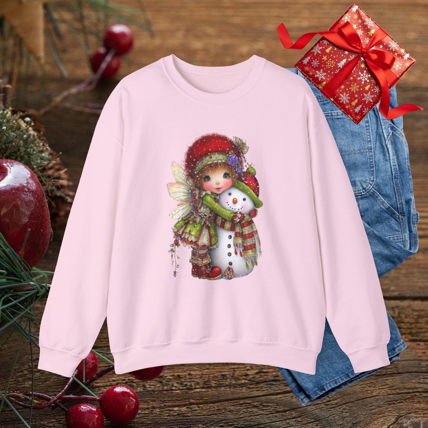 Fairy Hugging Snowman Christmas Sweatshirt – Whimsical Fairycore Holiday Pullover
