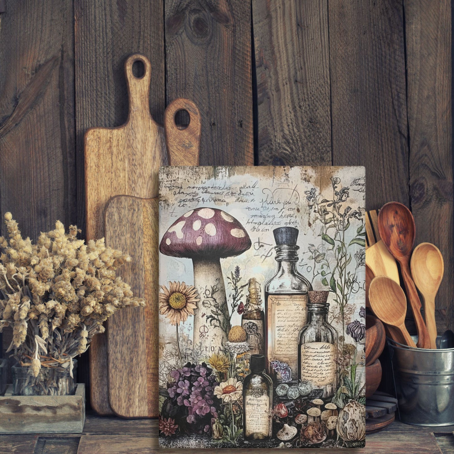Mushroom Apothecary Glass Cutting Board – Witchy Kitchen Decor