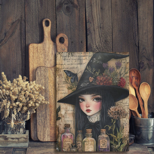 Witchy Glass Cutting Board – Gothic Kitchen Decor with Apothecary Bottles