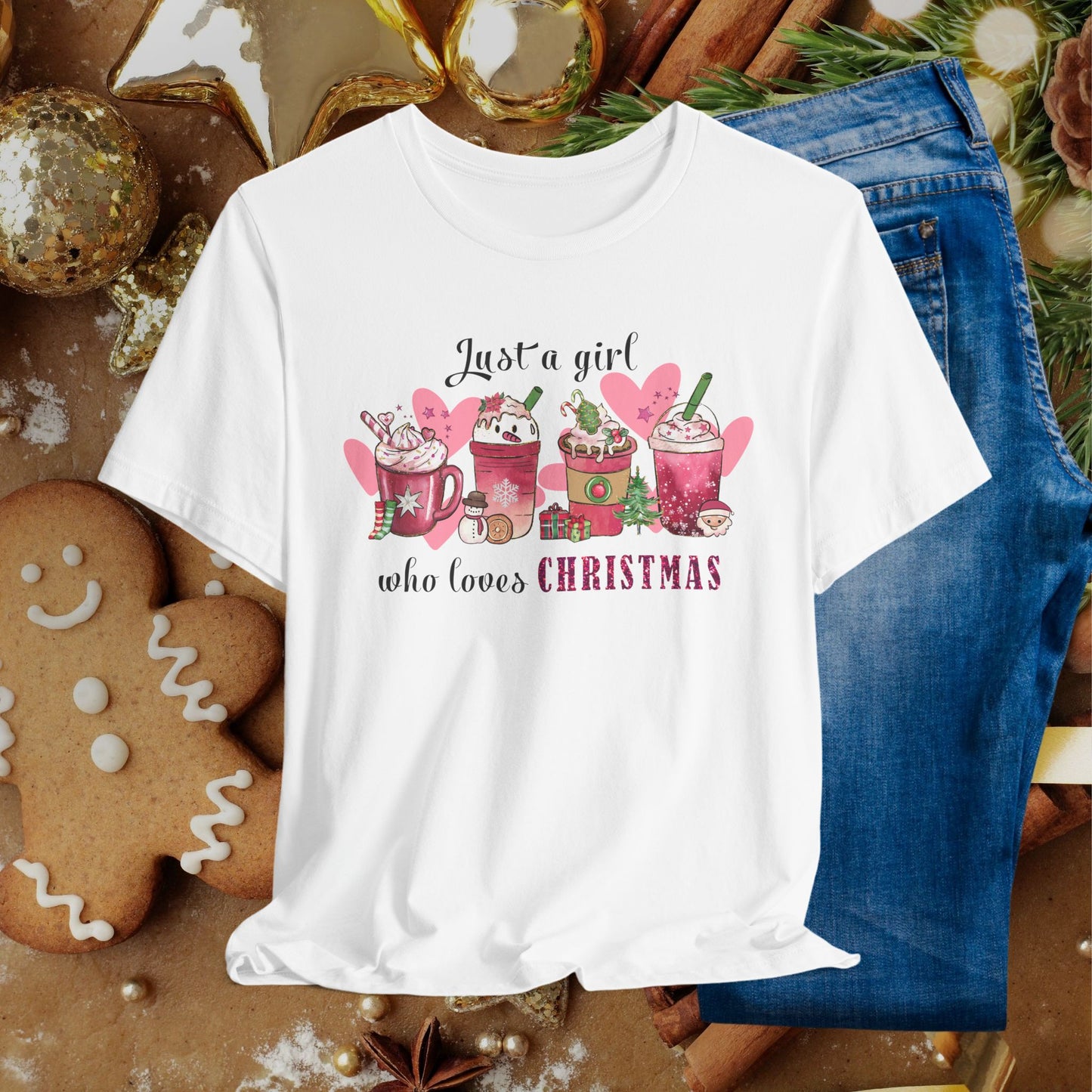 Christmas Coffee Tee — "Just a girl who loves Christmas" Holiday Shirt