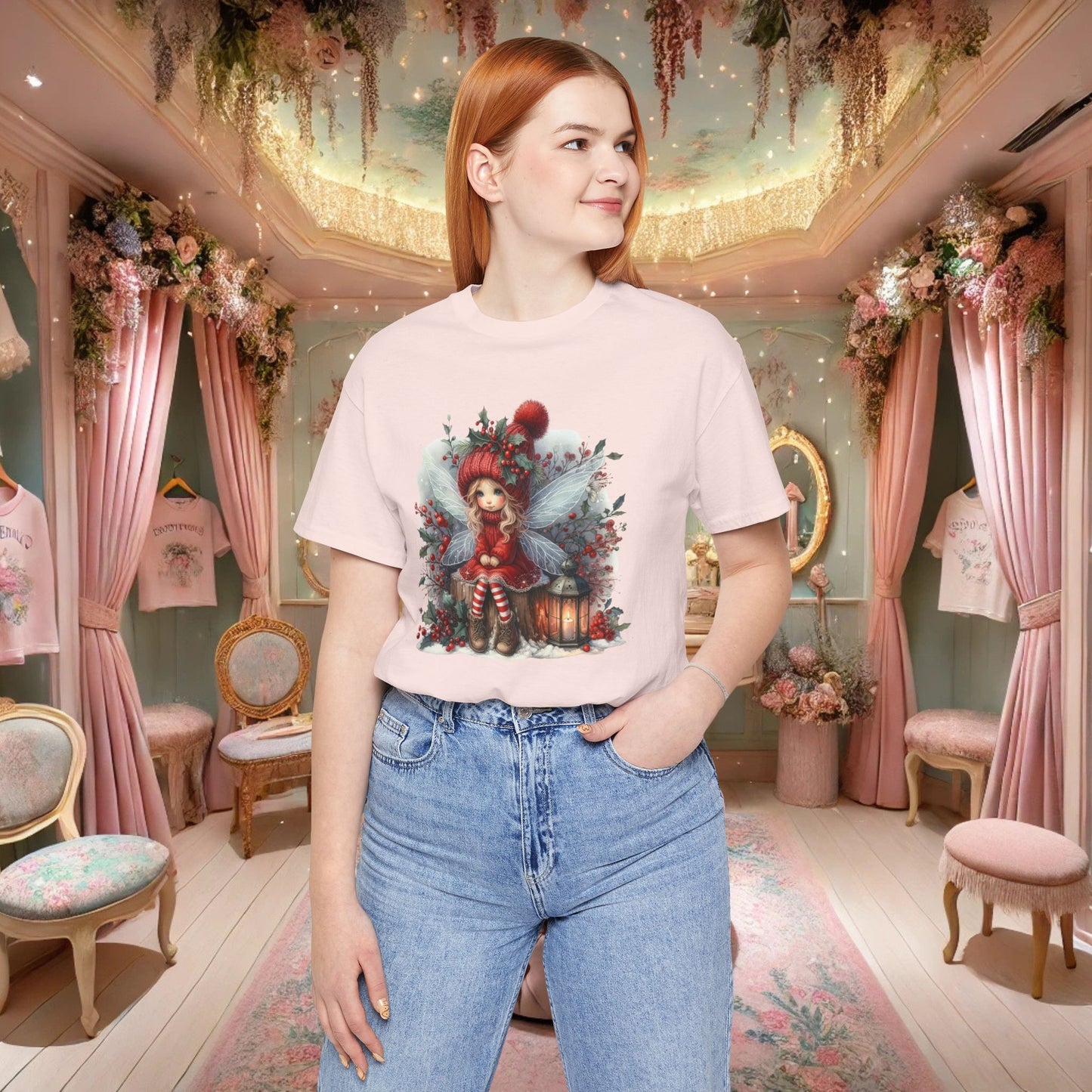 Christmas Fairy T‑Shirt — Cute Holiday Elf Girl with Lantern