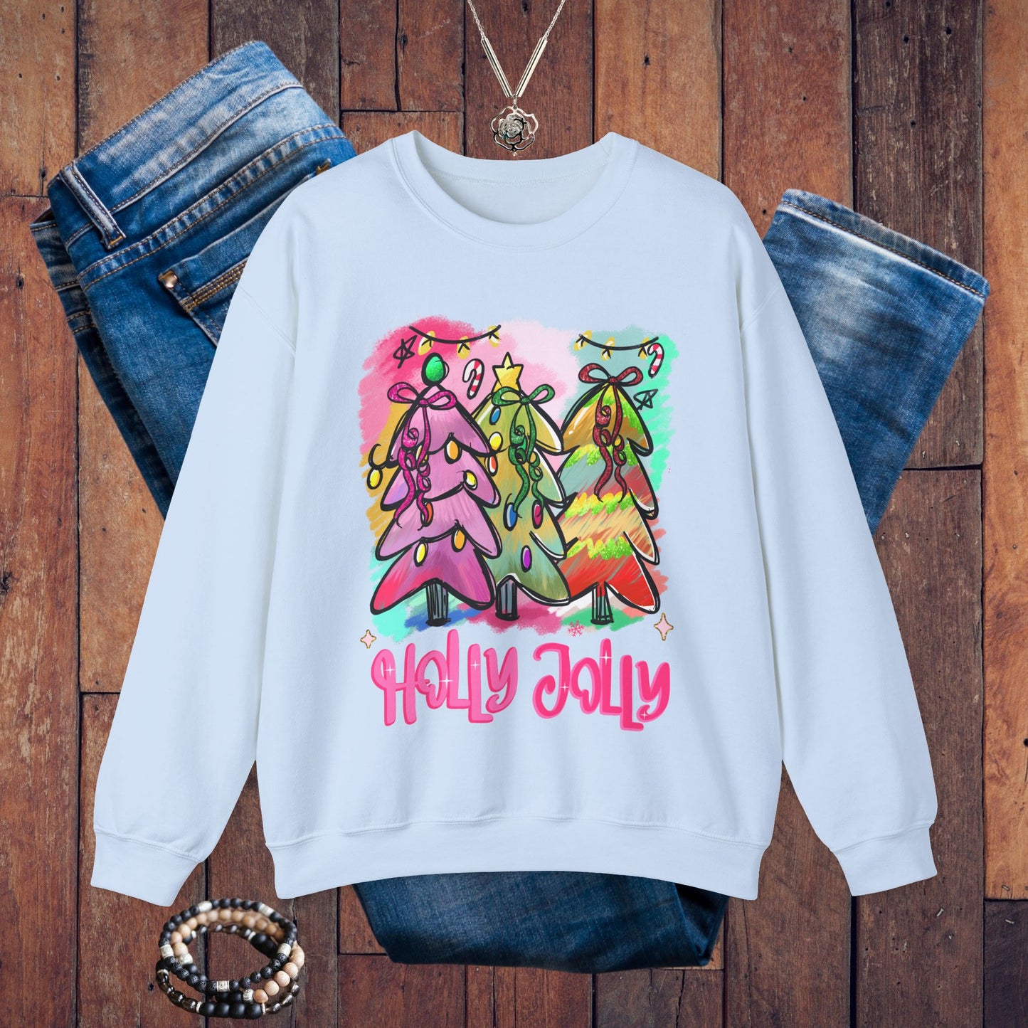 Christmas Tree Sweatshirt - Holly Jolly Retro Holiday Pullover