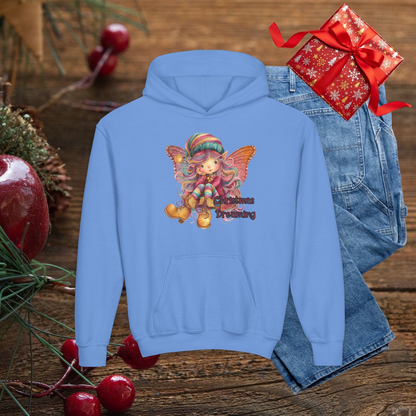 Kids Holiday Fairy Hoodie - Cute Elf Girl Graphic Sweatshirt