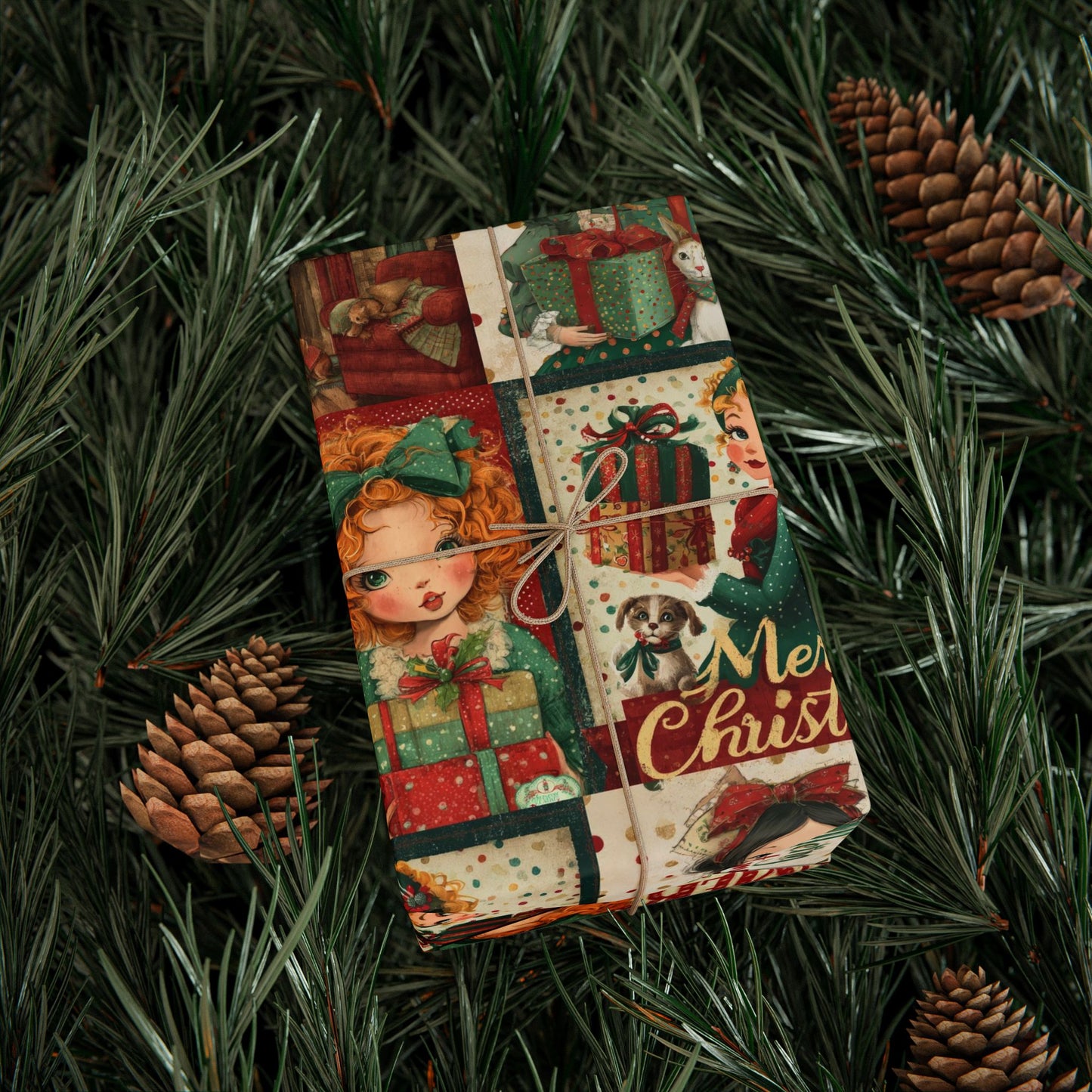 Vintage Merry Christmas Gift Wrapping Paper Roll