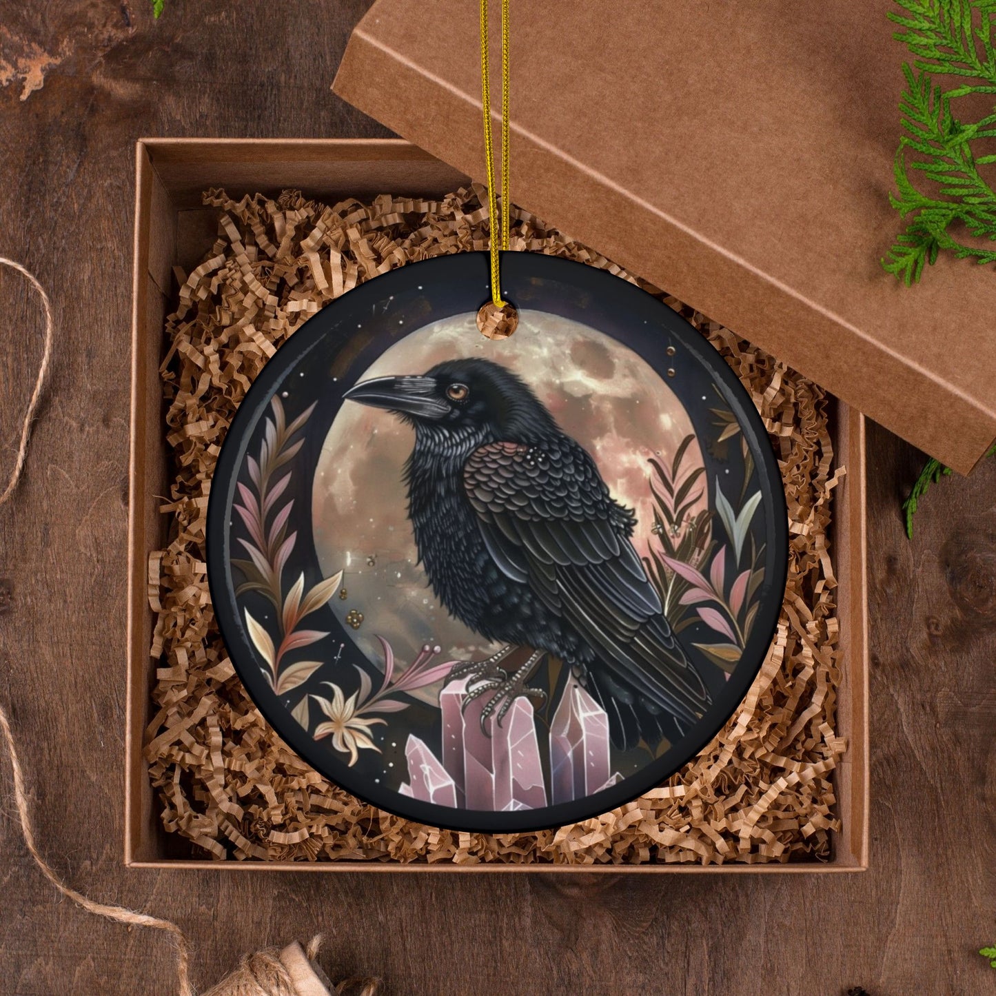 Raven Moon Ornament – Gothic Christmas Tree Decoration