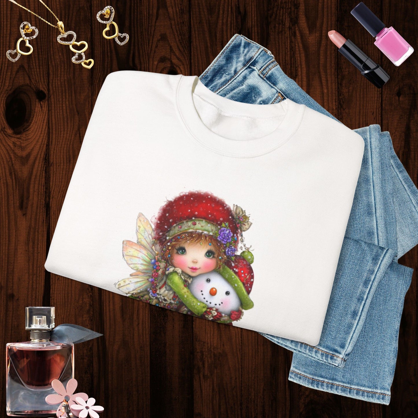 Fairy Hugging Snowman Christmas Sweatshirt – Whimsical Fairycore Holiday Pullover