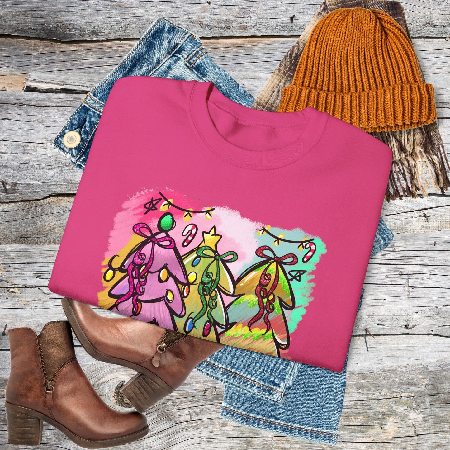 Christmas Tree Sweatshirt - Holly Jolly Retro Holiday Pullover