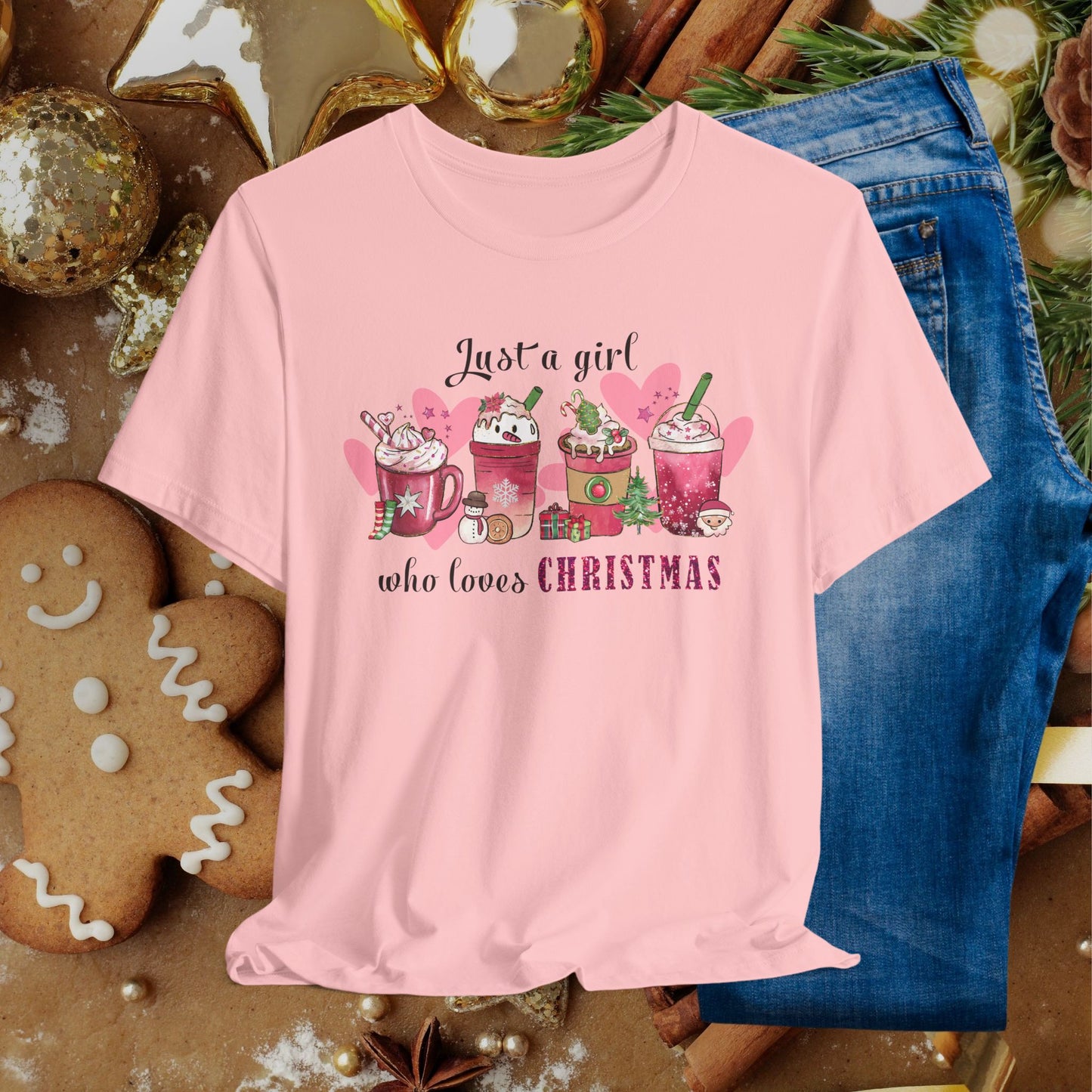 Christmas Coffee Tee — "Just a girl who loves Christmas" Holiday Shirt