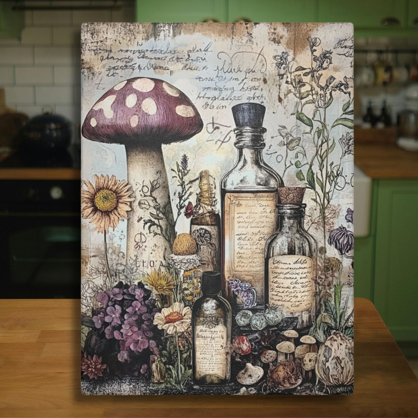 Mushroom Apothecary Glass Cutting Board – Witchy Kitchen Decor
