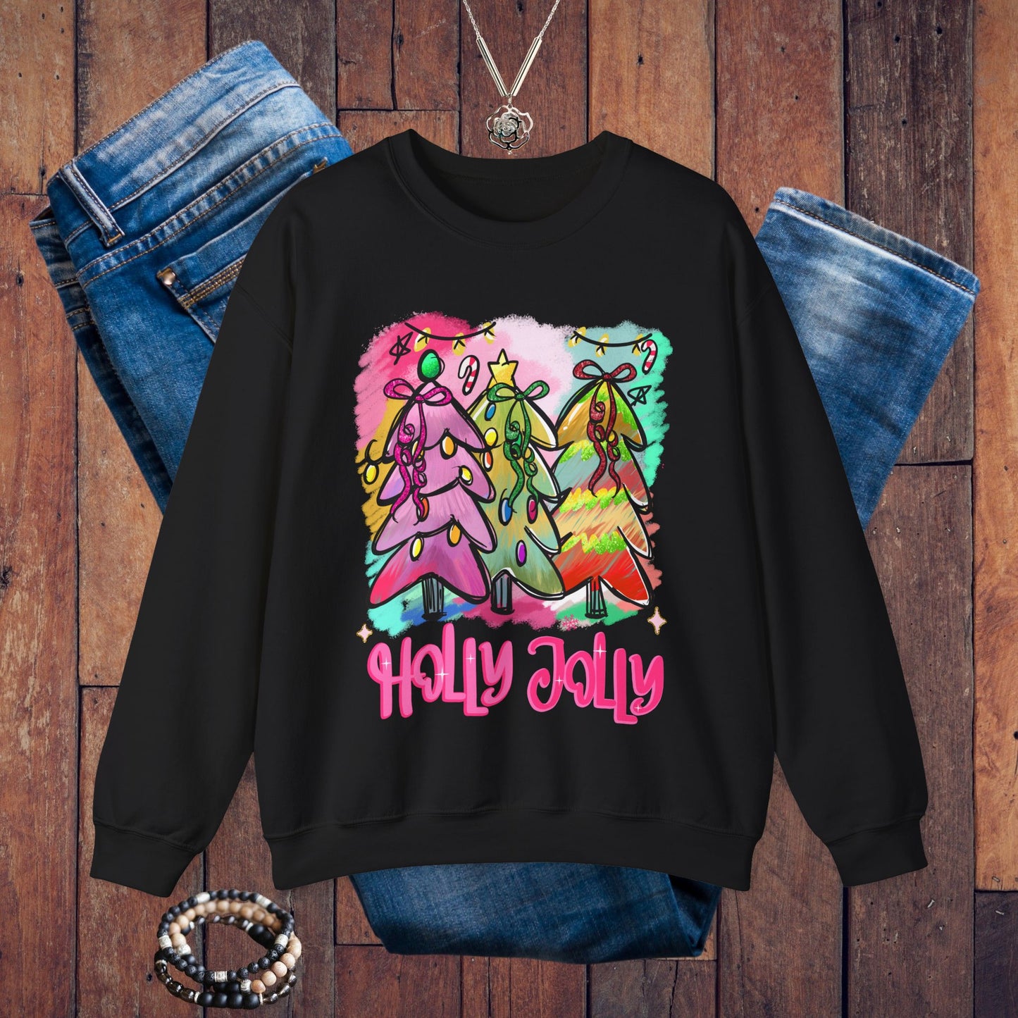 Christmas Tree Sweatshirt - Holly Jolly Retro Holiday Pullover