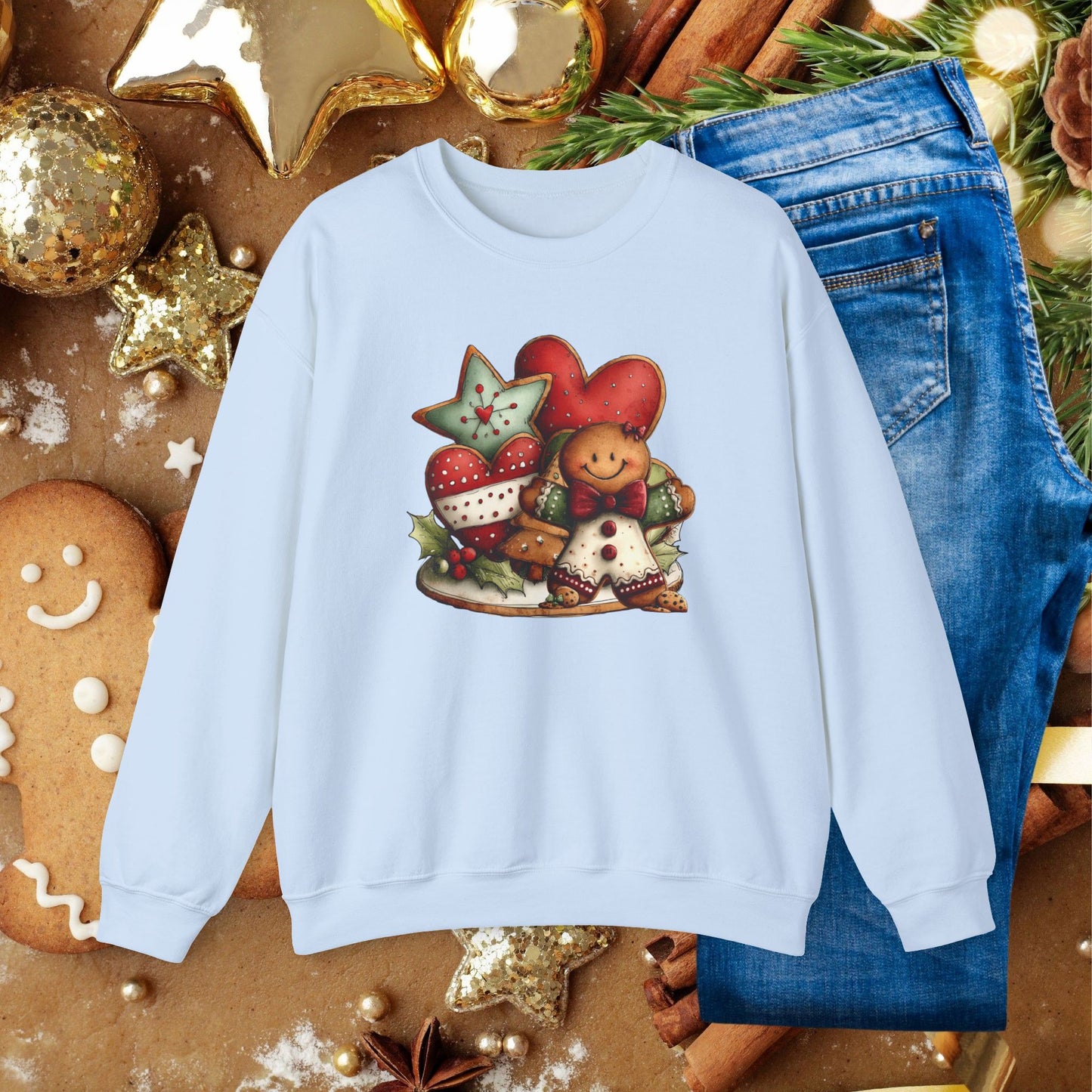 Christmas Gingerbread & Hearts Crewneck Sweatshirt