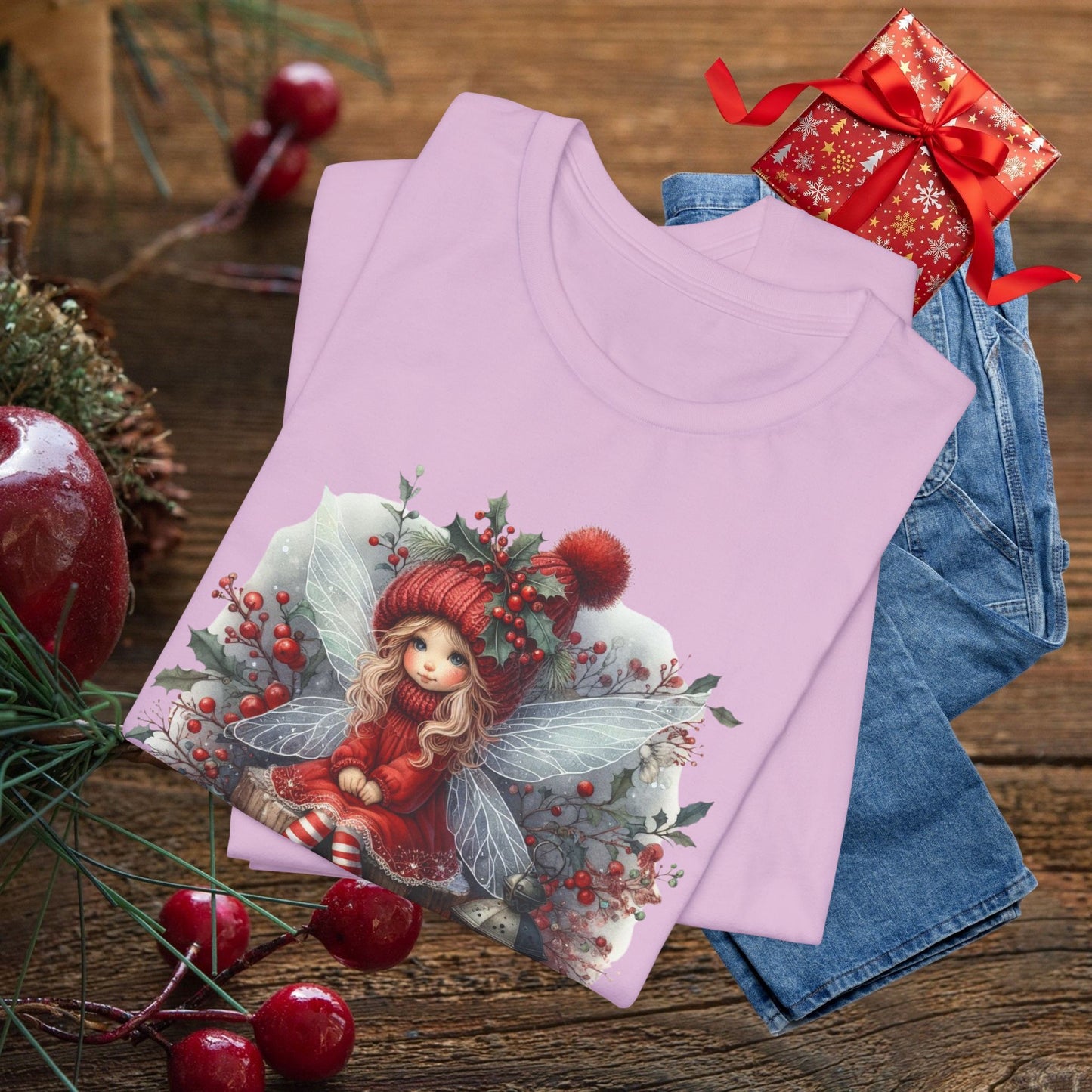 Christmas Fairy T‑Shirt — Cute Holiday Elf Girl with Lantern
