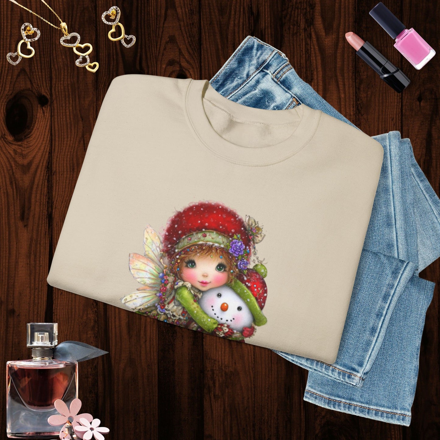 Fairy Hugging Snowman Christmas Sweatshirt – Whimsical Fairycore Holiday Pullover