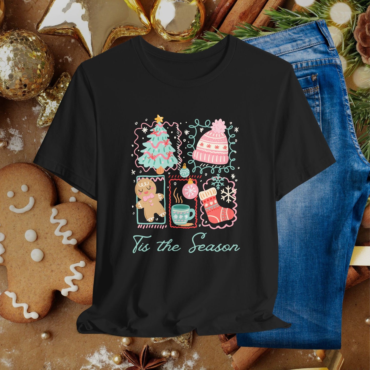 'Tis the Season Christmas Tee — Cute Holiday Icons (Tree, Gingerbread, Stocking)