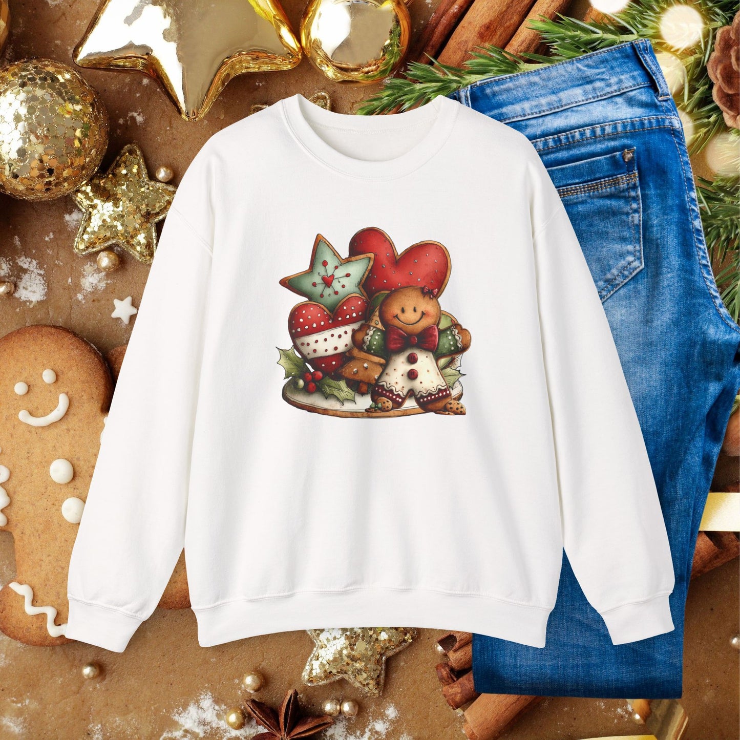Christmas Gingerbread & Hearts Crewneck Sweatshirt