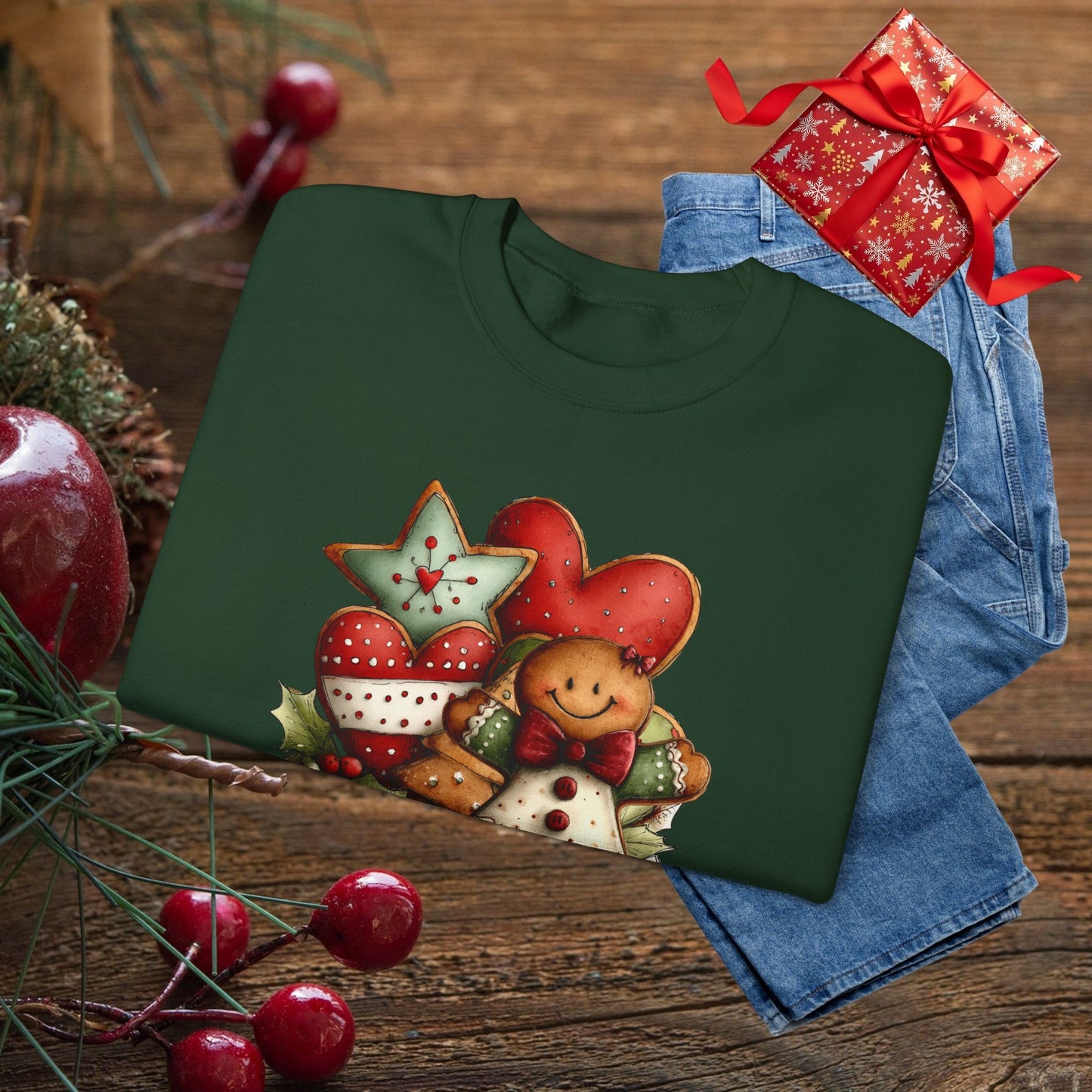 Christmas Gingerbread & Hearts Crewneck Sweatshirt