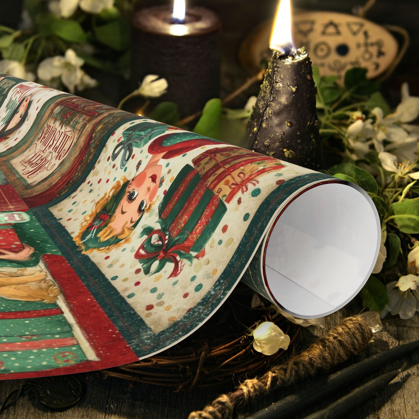 Vintage Merry Christmas Gift Wrapping Paper Roll