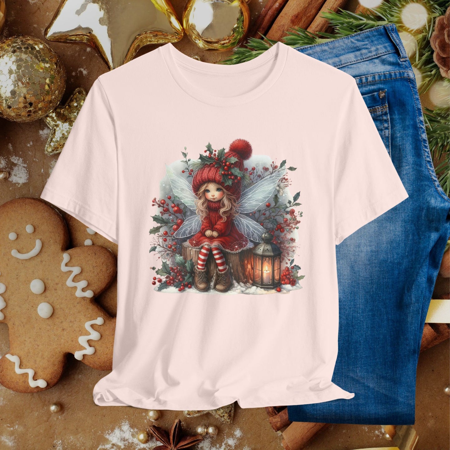 Christmas Fairy T‑Shirt — Cute Holiday Elf Girl with Lantern