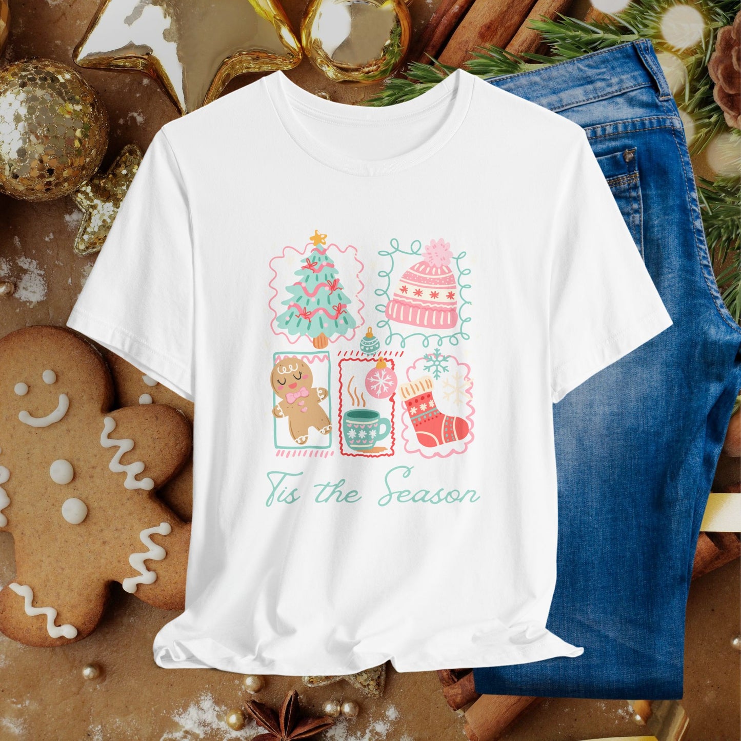 'Tis the Season Christmas Tee — Cute Holiday Icons (Tree, Gingerbread, Stocking)