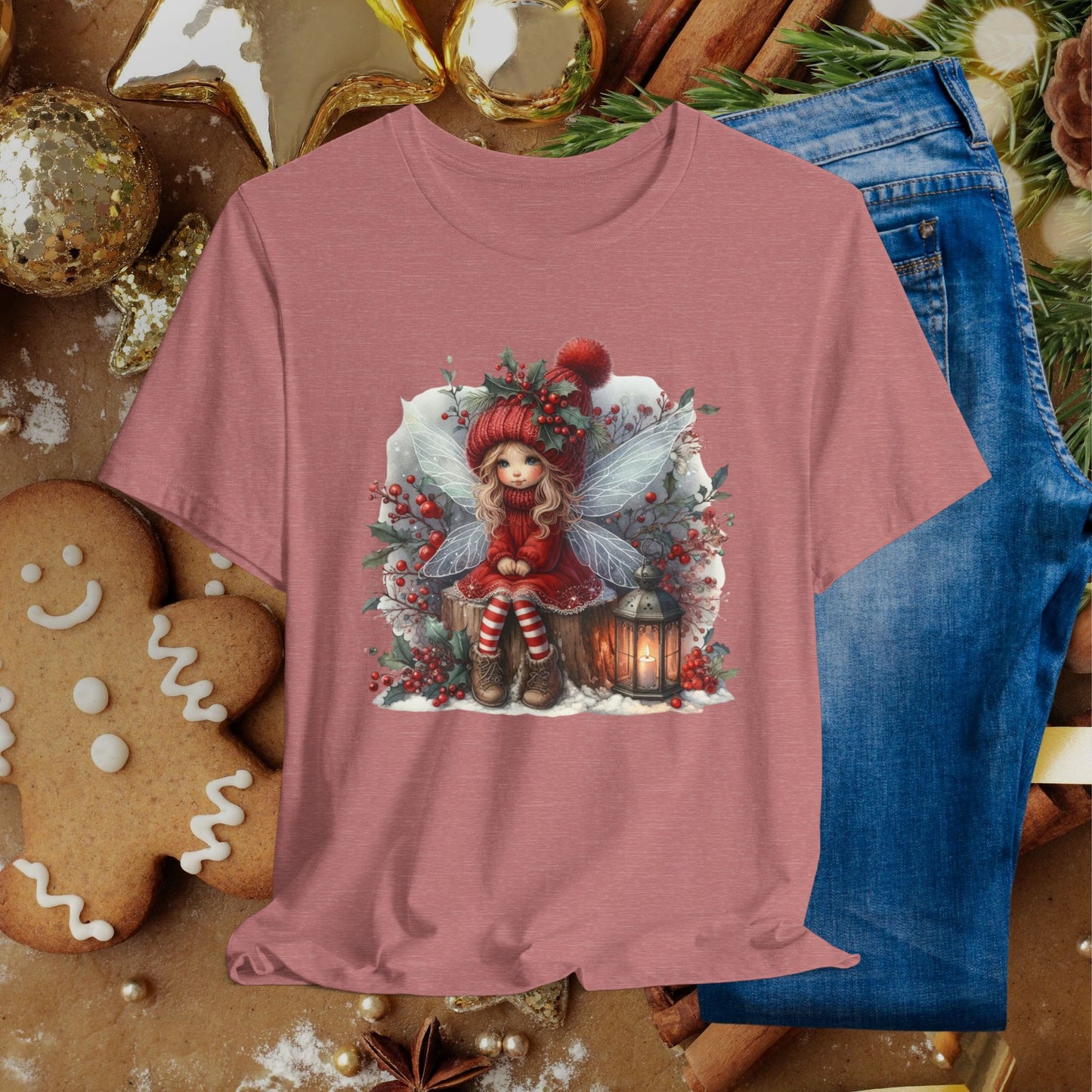 Christmas Fairy T‑Shirt — Cute Holiday Elf Girl with Lantern