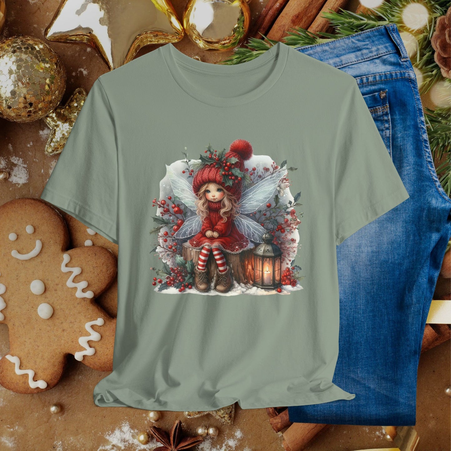 Christmas Fairy T‑Shirt — Cute Holiday Elf Girl with Lantern