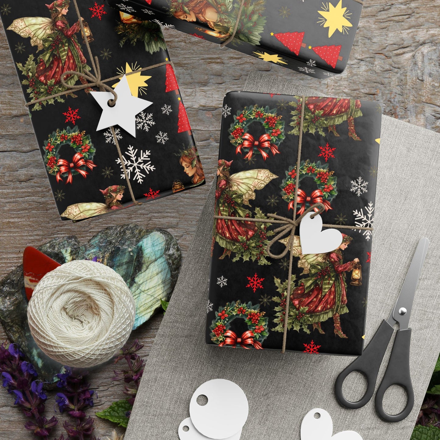 Fairy Christmas Wreath Gift Wrapping Paper