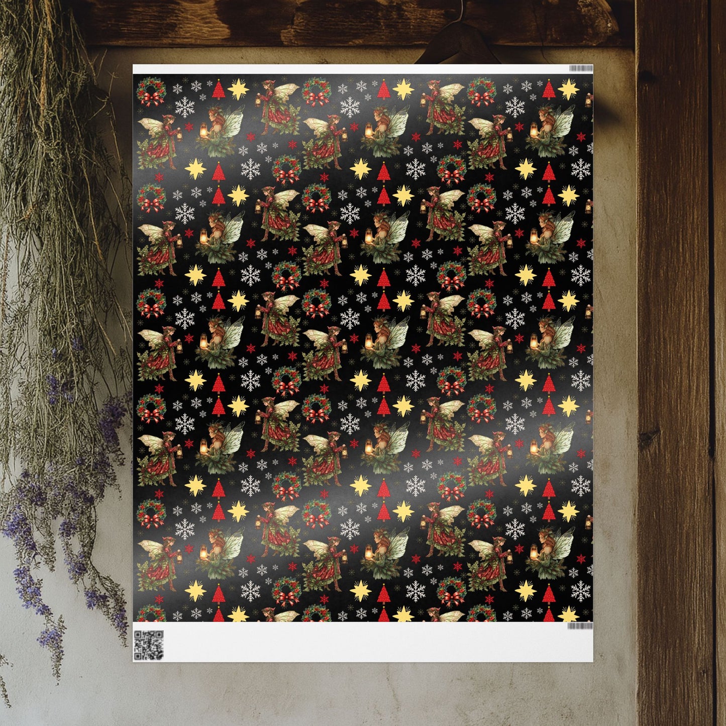 Fairy Christmas Wreath Gift Wrapping Paper