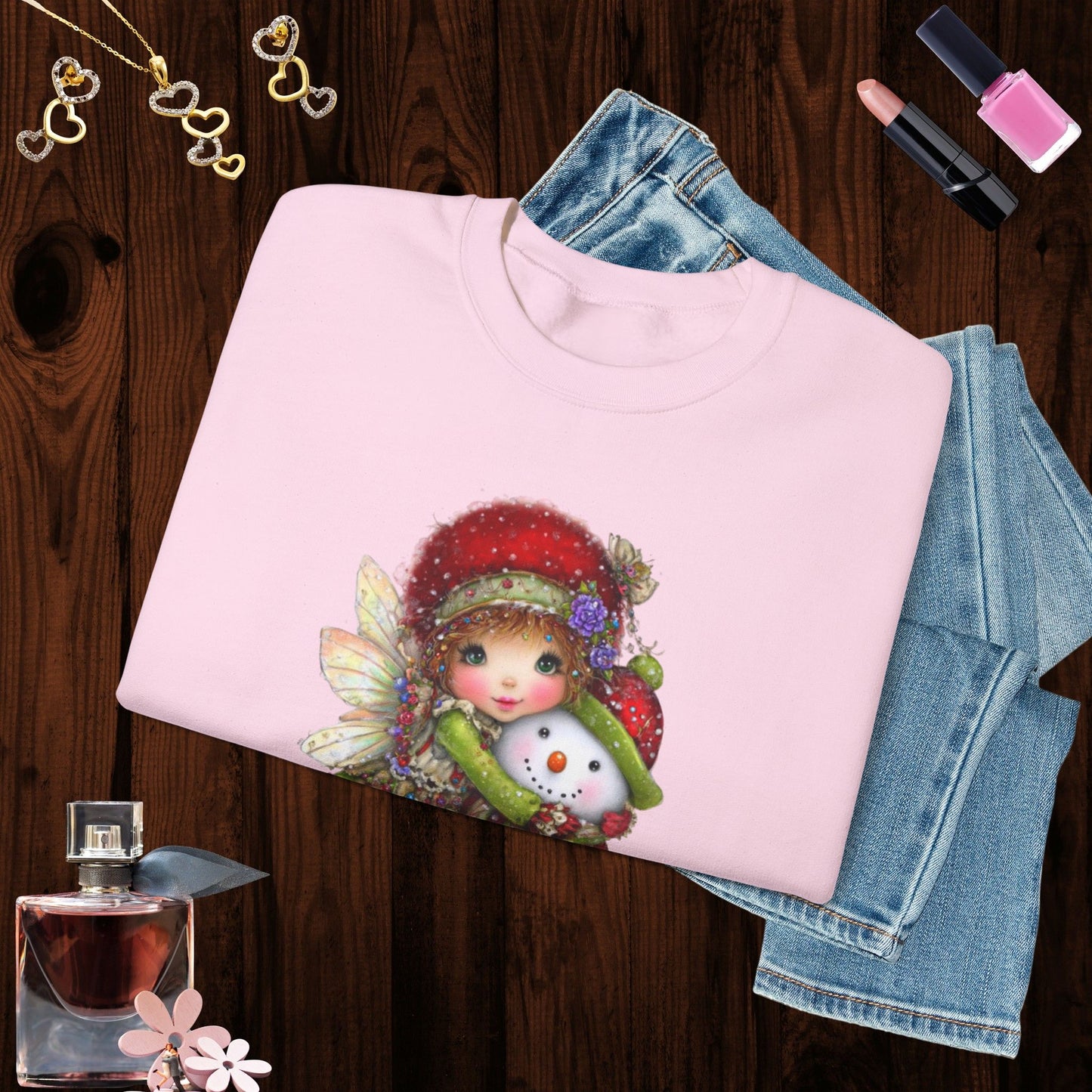 Fairy Hugging Snowman Christmas Sweatshirt – Whimsical Fairycore Holiday Pullover