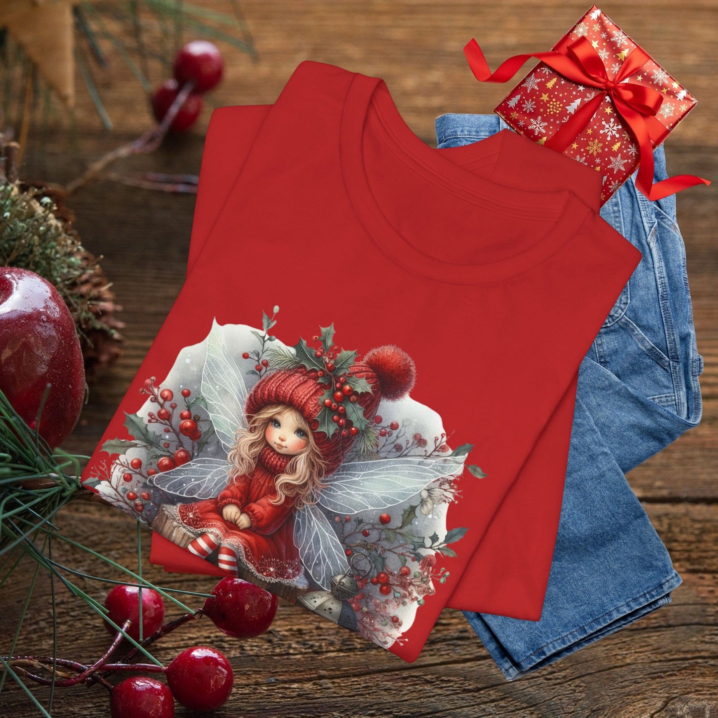 Christmas Fairy T‑Shirt — Cute Holiday Elf Girl with Lantern