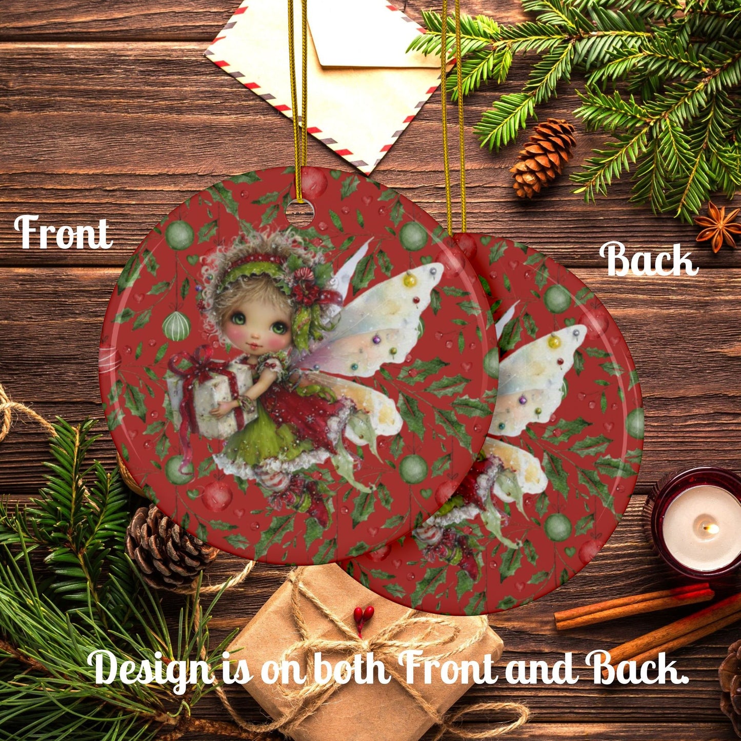 Christmas Fairy Ornament – Whimsical Red Holly Design