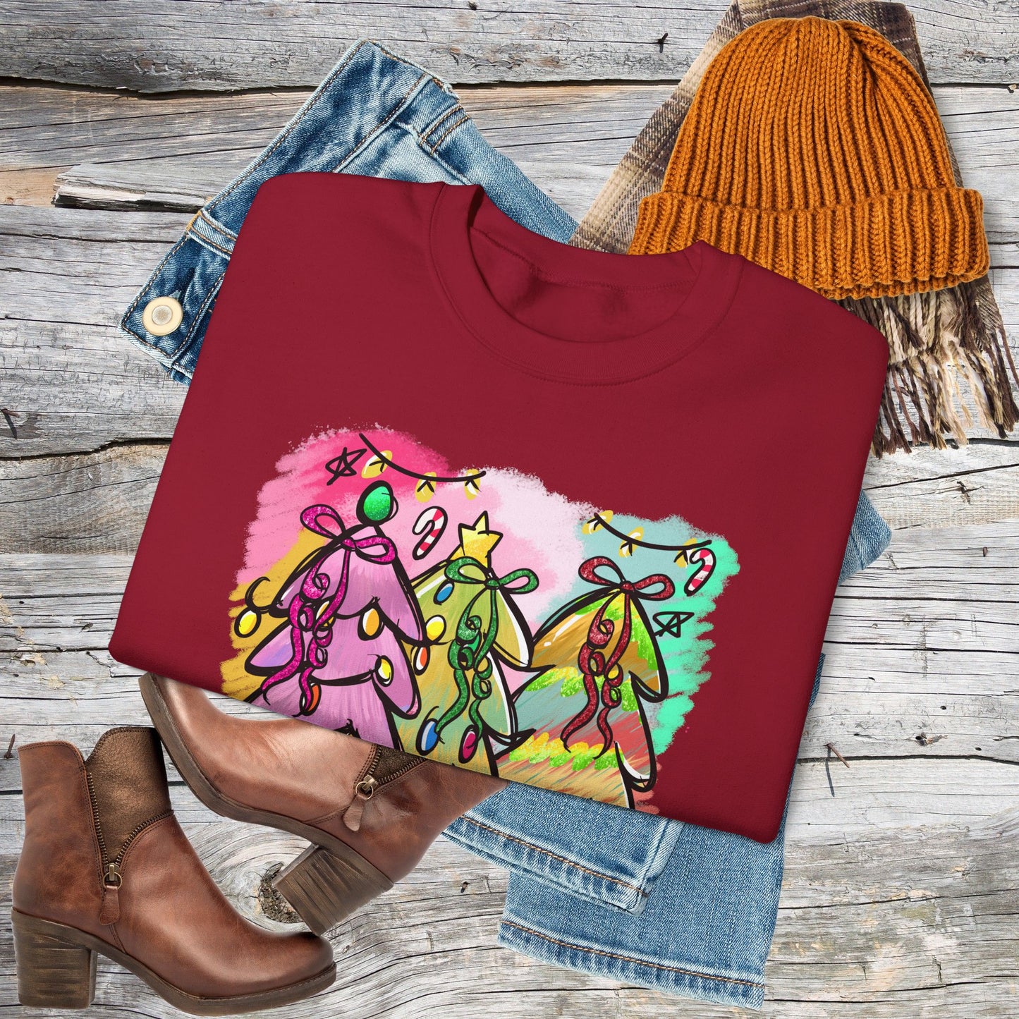 Christmas Tree Sweatshirt - Holly Jolly Retro Holiday Pullover