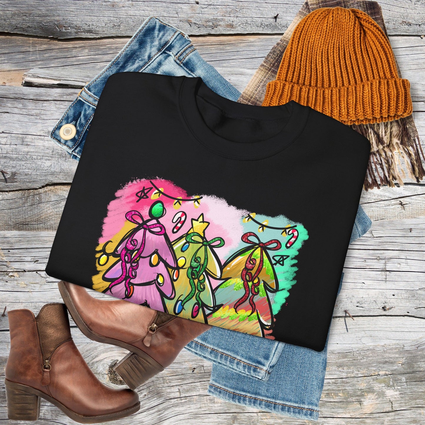 Christmas Tree Sweatshirt - Holly Jolly Retro Holiday Pullover