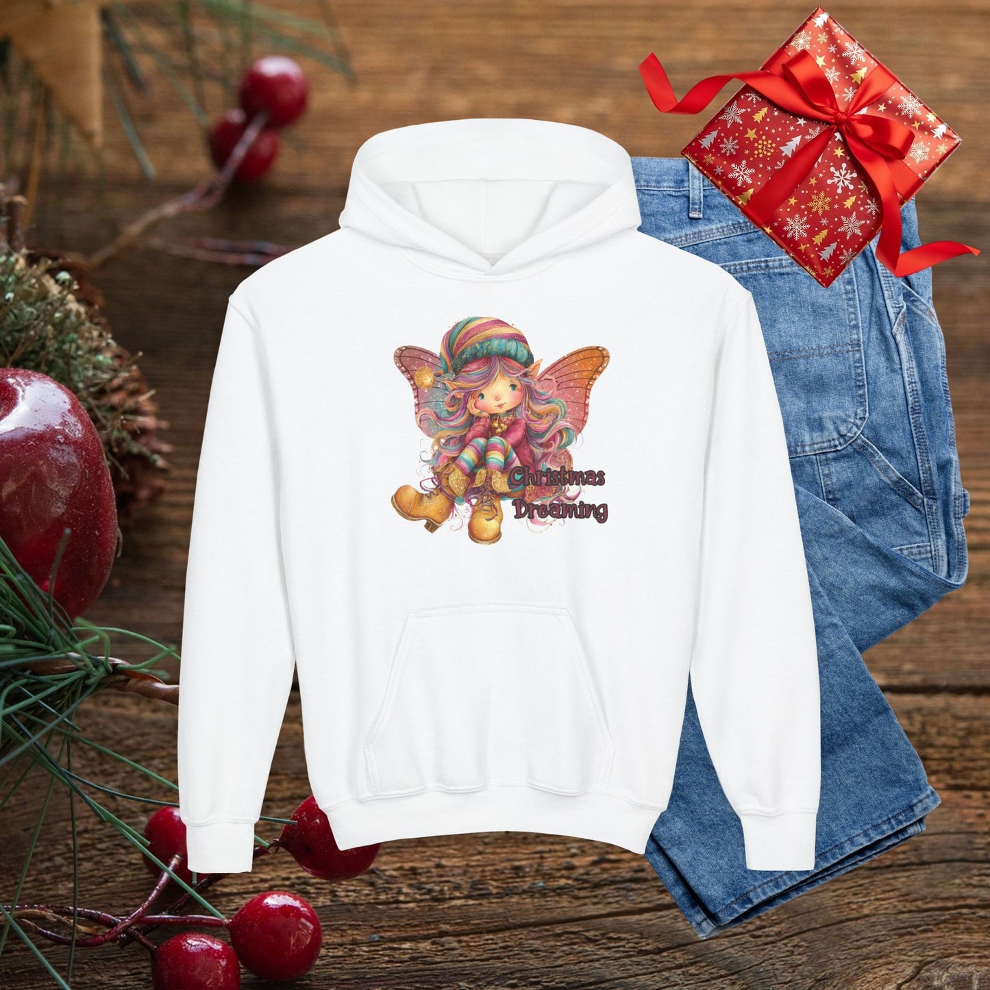 Kids Holiday Fairy Hoodie - Cute Elf Girl Graphic Sweatshirt