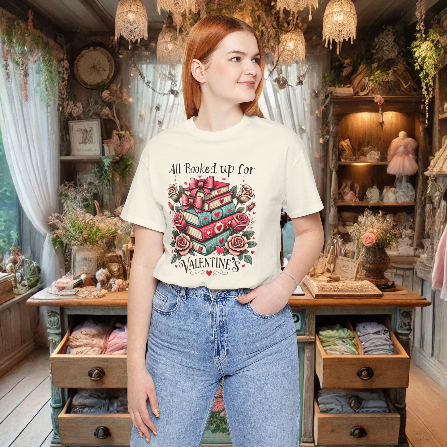 Valentine's Booklover T-Shirt — "All Booked Up For Valentine’s" Literary Tee