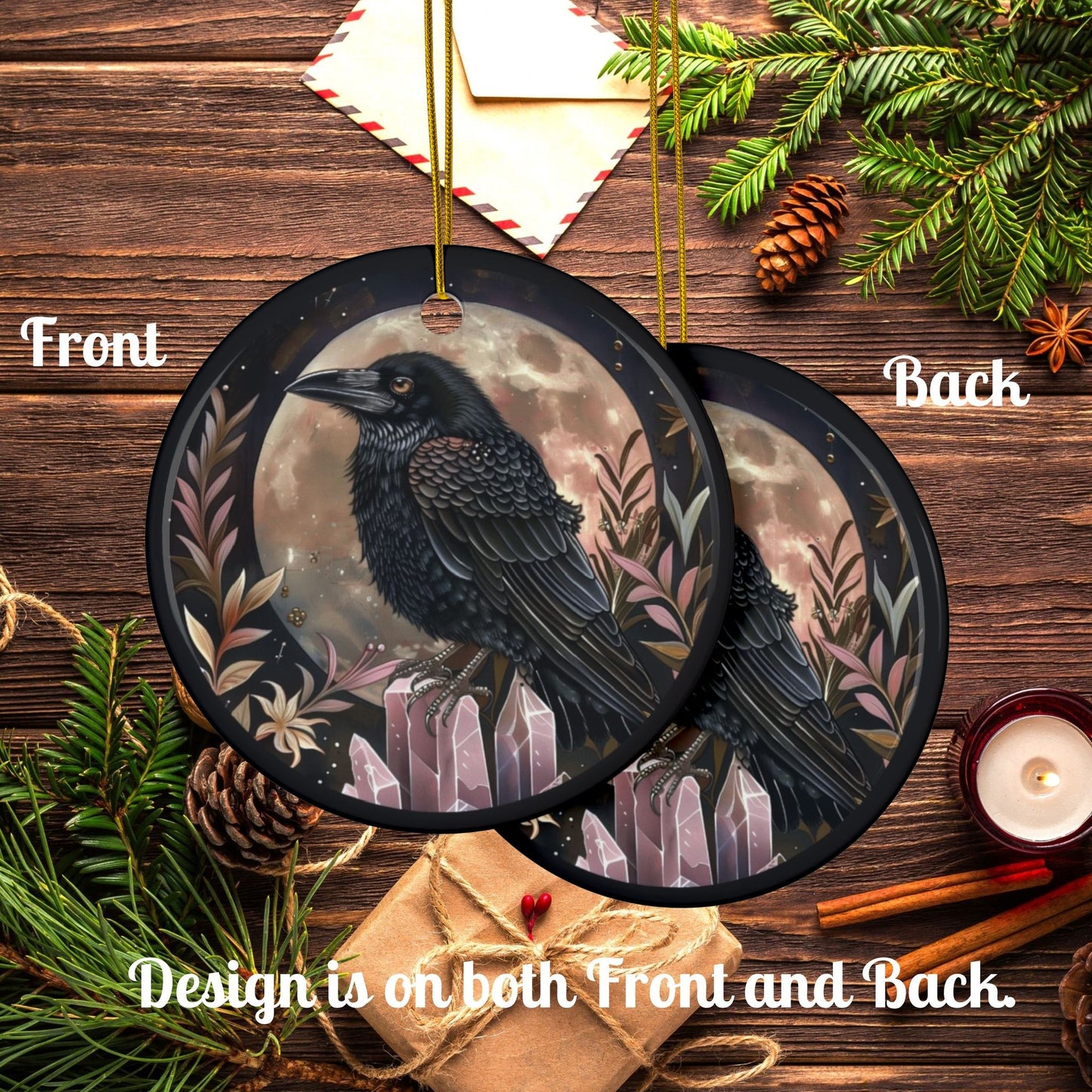 Raven Moon Ornament – Gothic Christmas Tree Decoration