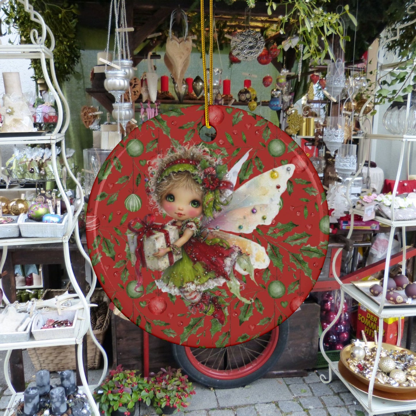 Christmas Fairy Ornament – Whimsical Red Holly Design