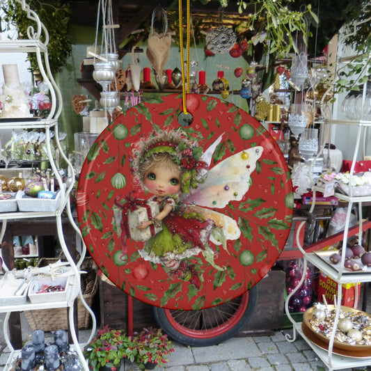 Christmas Fairy Ornament – Whimsical Red Holly Design