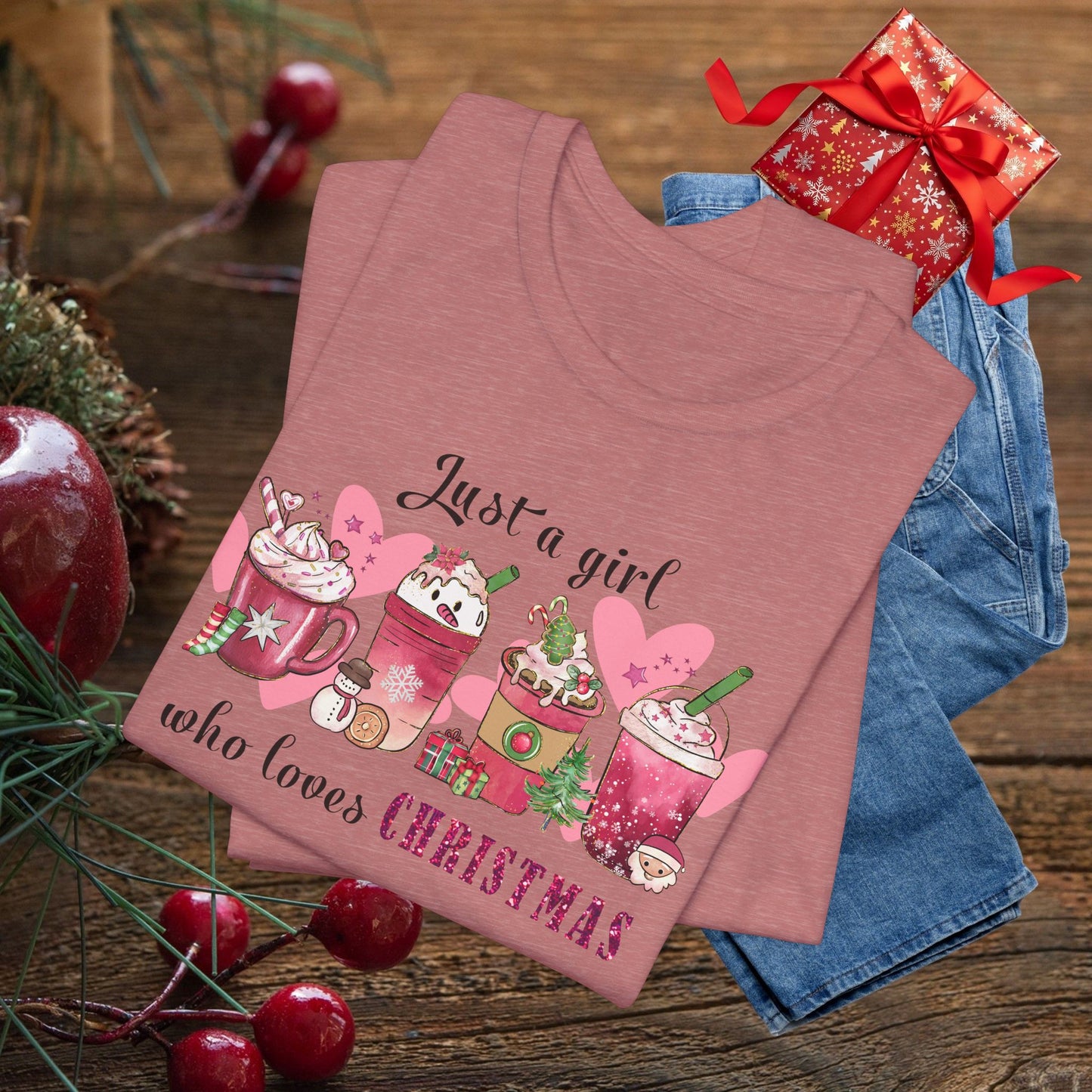 Christmas Coffee Tee — "Just a girl who loves Christmas" Holiday Shirt