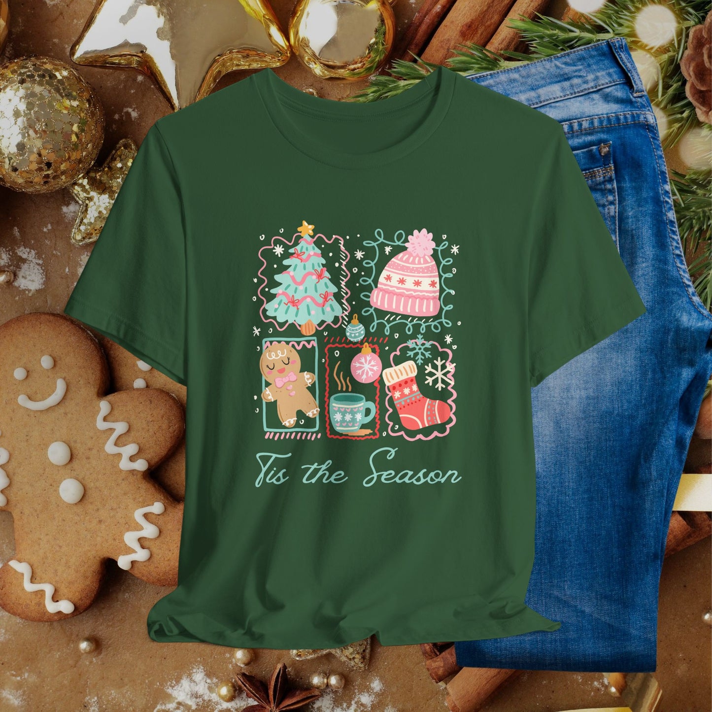 'Tis the Season Christmas Tee — Cute Holiday Icons (Tree, Gingerbread, Stocking)